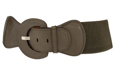 Women Trendy Classy Dark Belt Hip Waist Beige Taupe Stretch Buckle One Size S M