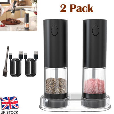 2-Pack Electric Salt & Pepper Grinder Set - USB Rechargeable, Adjustable Coarseness, LED Light, Large Capacity