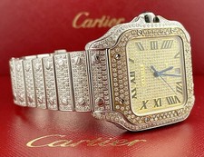 Cartier Santos Large Men's 40mm Roman Gold Dial Steel Watch Iced 10ct Diamonds 2