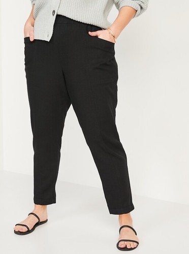Old Navy Women's High-Waisted Cropped Linen-Blend Pants Black Plus Size 4X