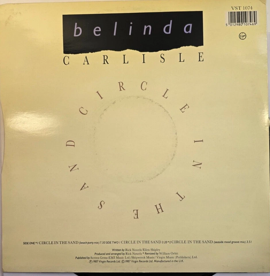 Belinda Carlisle – Circle In The Sand 12" vinyl record in picture sleeve 1988 - Imagem 4 de 4