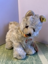 VTG Steiff Husky/Samoyed Dog Wht/Tan wRed Bow Germany 1946-1969 Tag 28