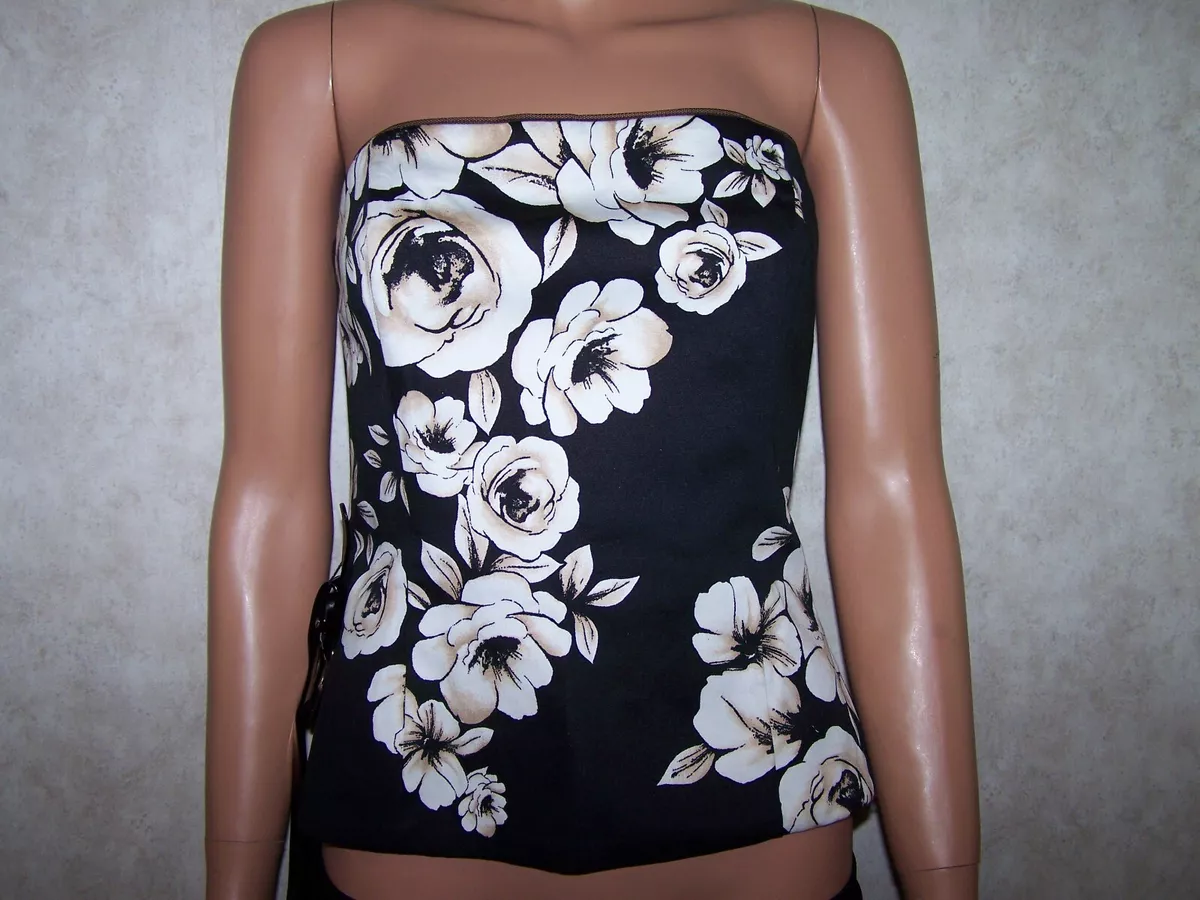 White House Black Market NWT $94 Womens Corset Top Shell Size 6 Black  Floral