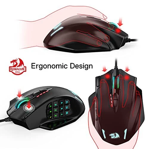 M908 Impact RGB LED MMO Gaming Mouse with 12 Side Buttons, Optical Wired Ergo... - Image 4 of 4
