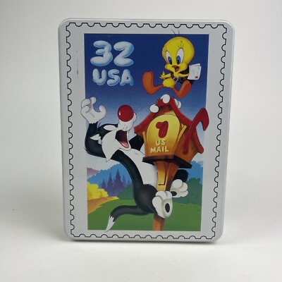 Warner Bros Tweety Bird Sylvester 32 USA Postal Stamp Tin Box Some Stationary