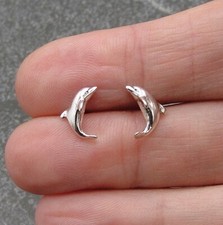 Dolphin Post Earrings - 925 Sterling Silver - Beach Earrings - Ocean Studs