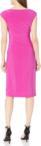 Abito donna Marina slim midi taglia large viola/magenta increspato lunghezza ginocchio - Foto 4 di 15