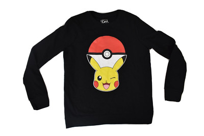 Doe Womens Pokemon Pikachu Trainer Ball Black Sweatshirt NWT S-XL