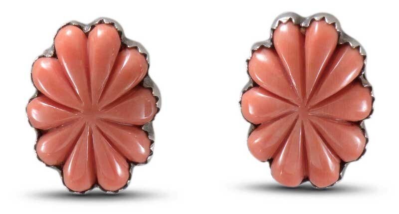 Important Navajo Mary Marie Yazzie Signed Carvd Coral Earrings