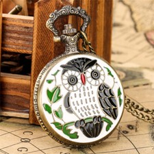 Steampunk Owl Pattern Quartz Pocket Watch for Men Women Necklace Chain Gifts