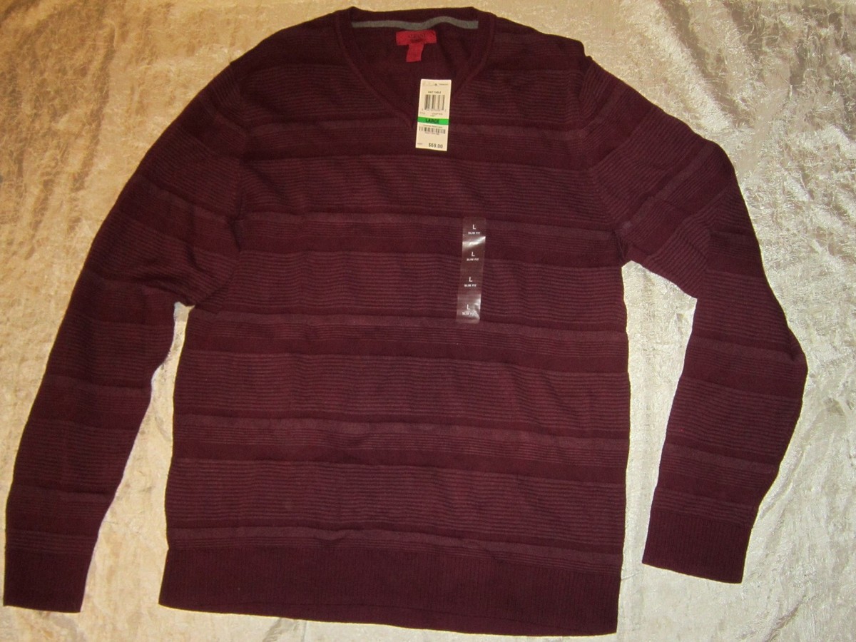 NWT Men's ALFANI Slim Fit Large Maroon V-Neck Pullover Knit Polo