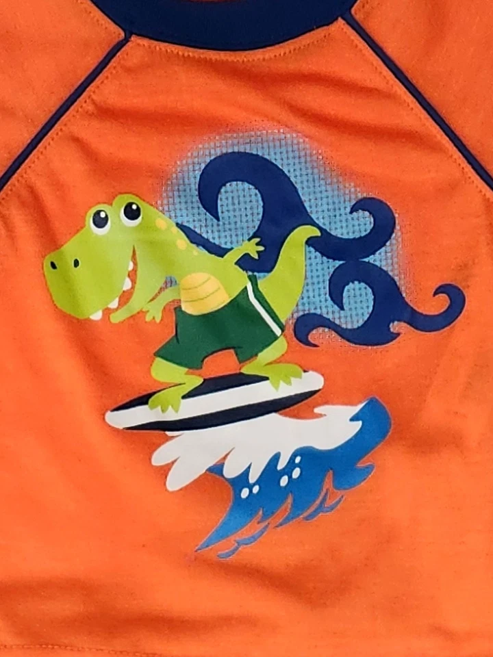 Juego de 3 piezas de pijama de surf de cocodrilo naranja y azul para bebés y niños pequeños Foto 2 de 2