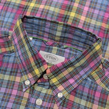 Eton NWOT Casual Button Down Shirt Size 38 15 S Slim Fit Blue/Multi Plaid Cotton