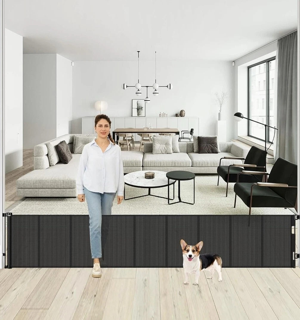 NEW 24" Tall 150" Extra Long Retractable Baby Gate Dog Cat Pet Mesh Barrier