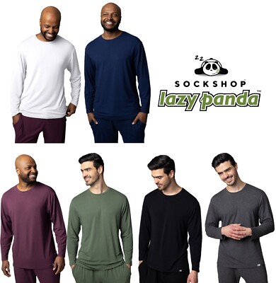 Mens Long Sleeved Top, Soft Bamboo, Loungewear, Nightwear, PJ Pack- Lazy  Panda UK