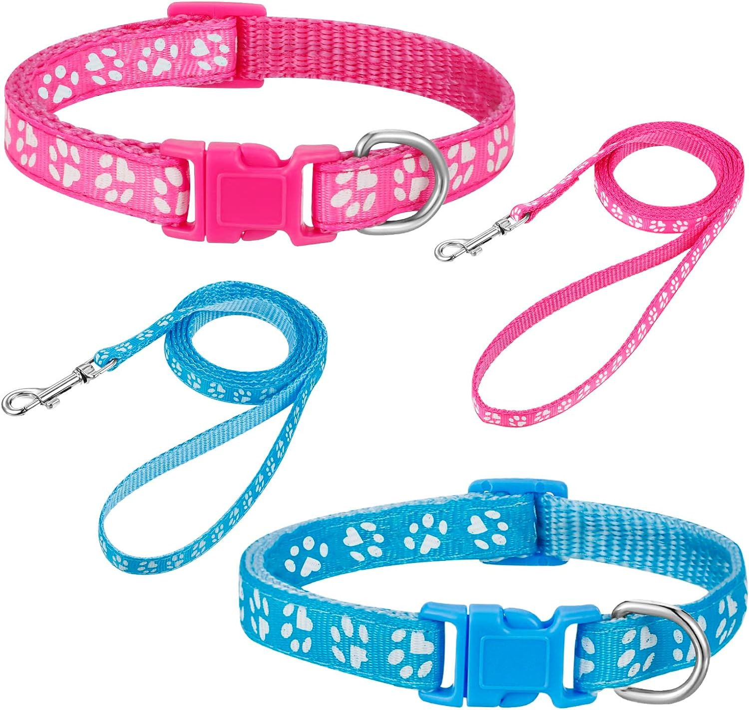 2 Packs Dog Collar and Leash Set, Puppy Collar and Lead Set Quick Release Buckle