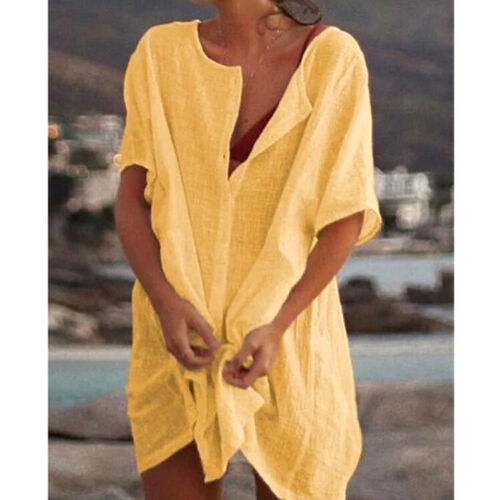 Womens Summer Swimwear Beachwear Bikini Beach Cover Up Shirt Dress Tunic Tops UK