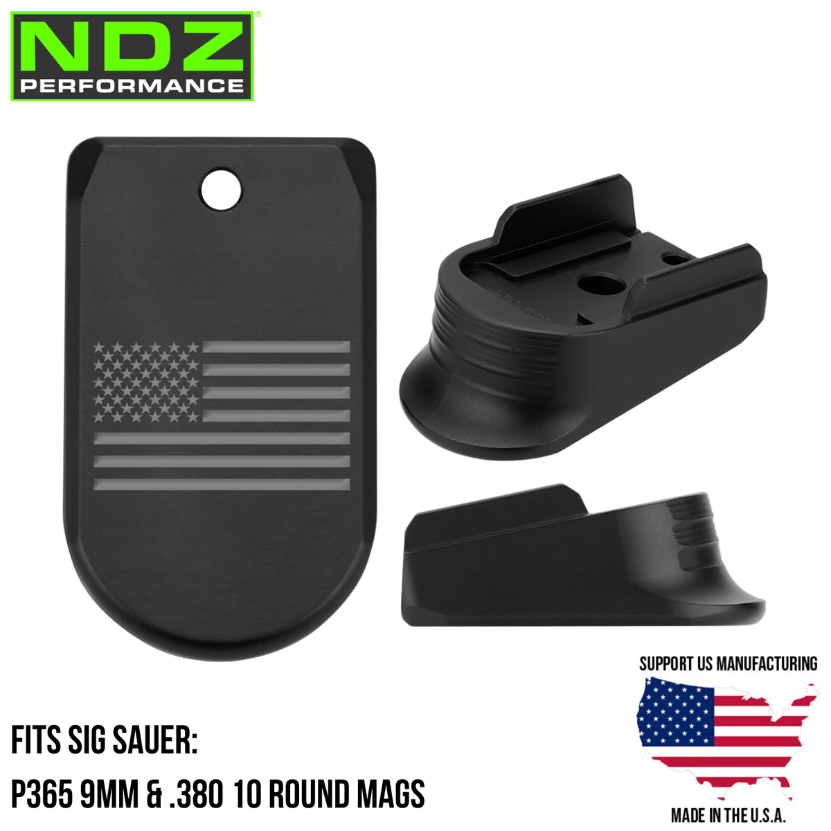 NDZ Sig P365 9MM & .380 Magazine Base Plate Extension Aluminum