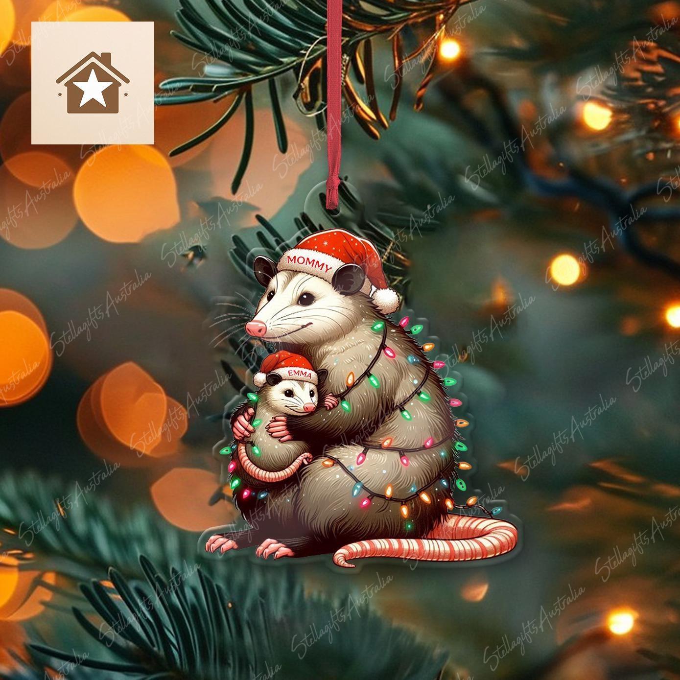 Personalized Opossum mom hugging Ornament  Funny opossum ornament  New mom gift