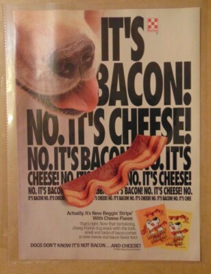 1990's BACON CHEESE PUPPY DOG TREAT Original 1992 Print Ad PROMO Advertisement