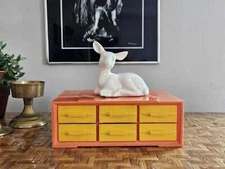 Vintage Orange Parts Cabinet with 6 Drawers & Dividers, 1970s Mod Orange and Yel