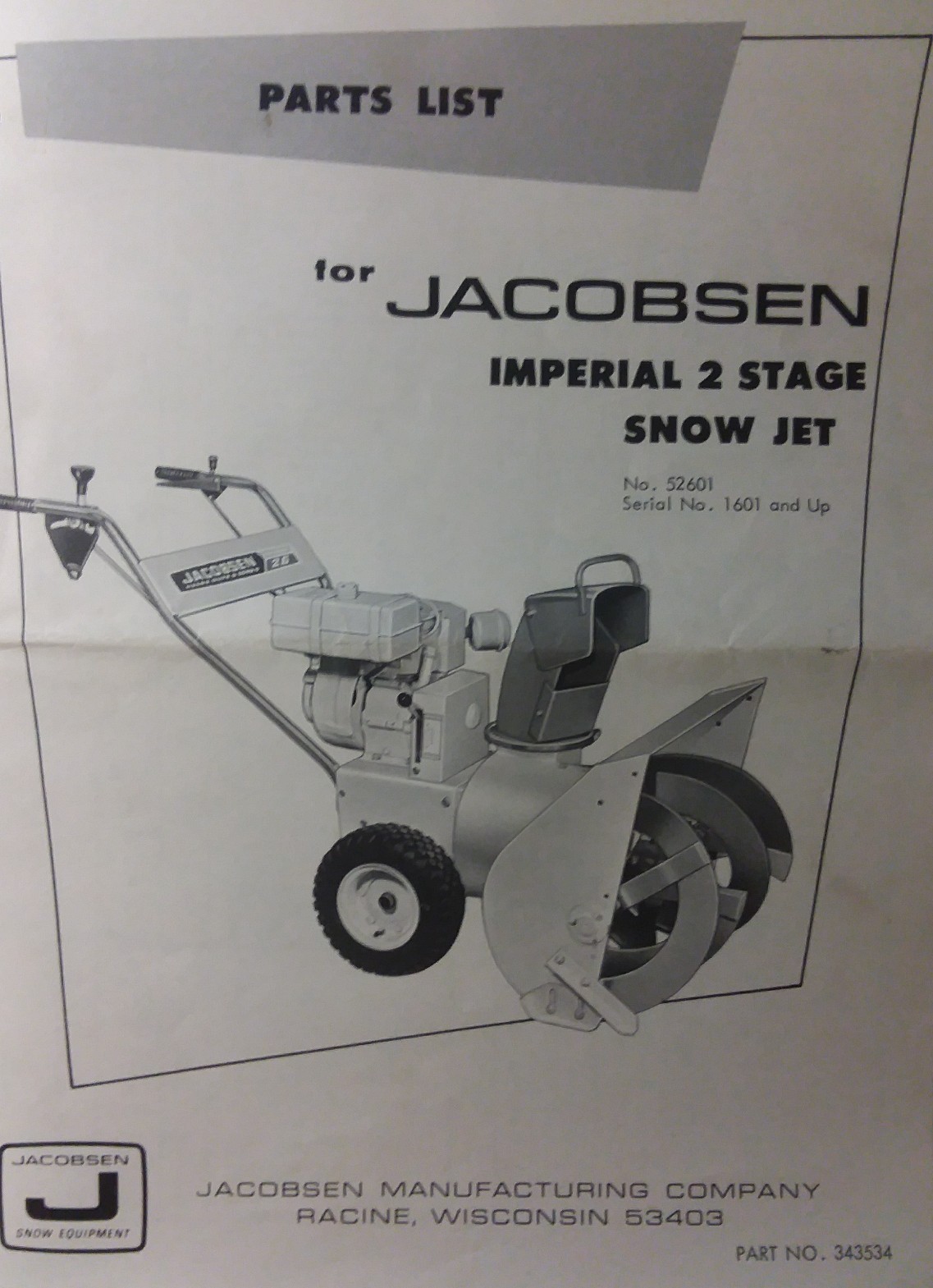 Jacobsen Imperial 26 Snow Jet Blower Walk Behind Owner & Parts (5 Manual  Thrower | eBay