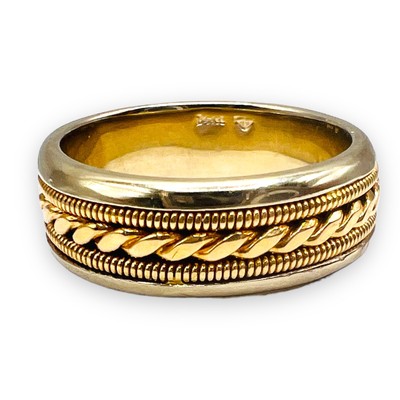 LADIES SOLID 14K TWO TONE GOLD BRAIDED MILGRAIN WEDDING BAND 6mm SIZE 6.75