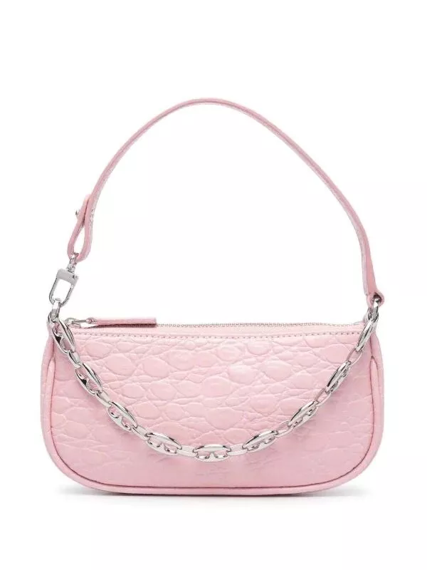Popular New BY FAR Mini Rachel Croc Embossed Shoulder Bag Pink