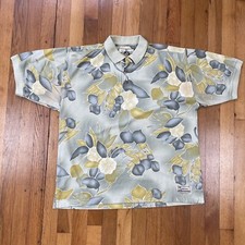 Tommy Bahama Polo Shirt Mens M Silk Blend Classic Retro Floral Green
