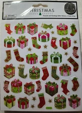 Presents And Stockings Glitter Stickers -2 Sheets 90 PC- Christmas Crafts - G13