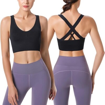 HANERDUN Damen Starker Halt Sport BH Crossback Push up Yoga Bra Nahtlose Gr. S 