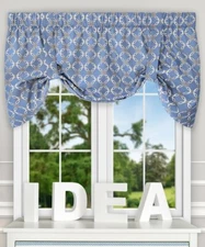Ellis Curtain Andros Link Pattern 100% Cotton Lined Tie-Up Valance 50" x 21" Blu