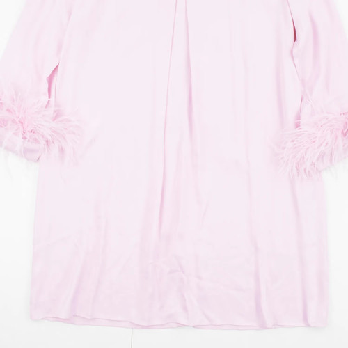 SLEEPER Womens Pink Mini Dress High Neck Long Sleeve Feather Party Size M RRP295 - Picture 4 of 7