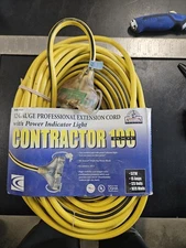 American Contractor 100' Ft SJTW 12 Gauge 3Way Power Block Yellow Extension Cord