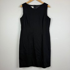 Talbots Sheath Dress Women's 12 Petites Black Stretch V-Neck Sleeveless Career