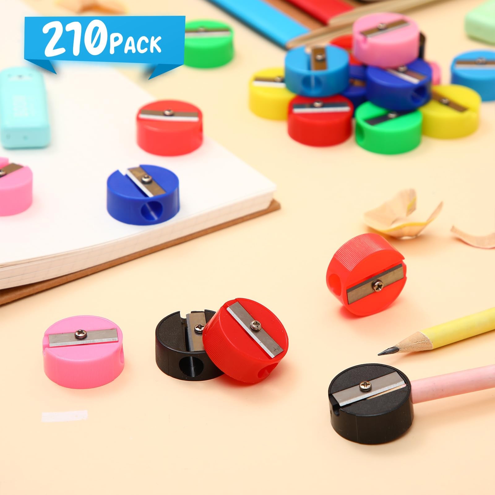 210 Pieces Pencil Sharpeners Bulk for , Mini Plastic Handheld Sharpener, Colo