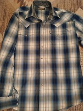 Stetson Mens Long Sleeve Snap Blue/Beige Plaid Shirt Medium