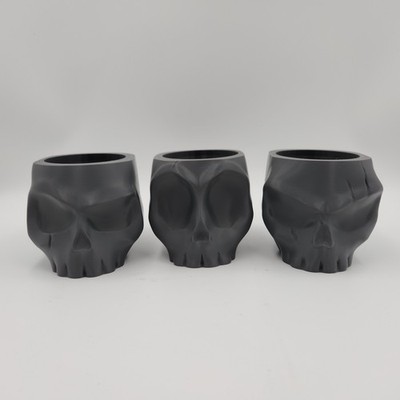 3D Printed Skull Planters Expression Faces Gray Display Succulents Set of 3