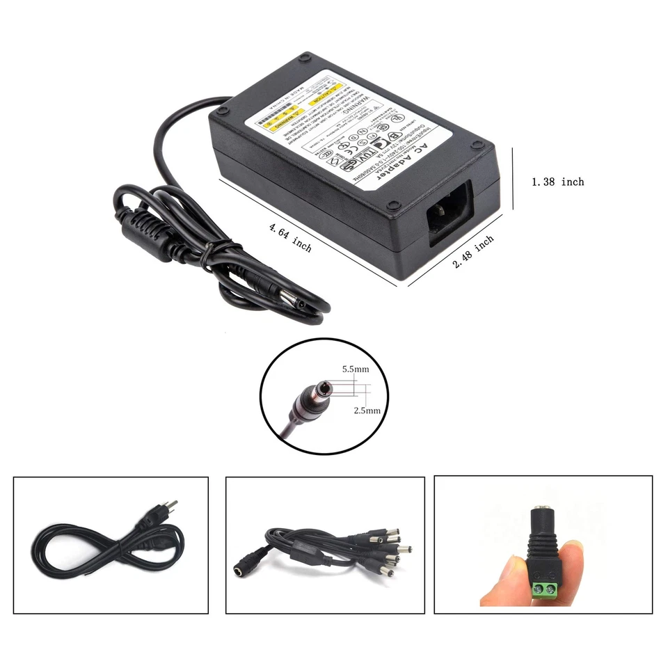 12V 5A 60W DC Power Supply with a 8 Way CCTV Power Splitter Cable for CCTV Ca... - Image 2 of 4
