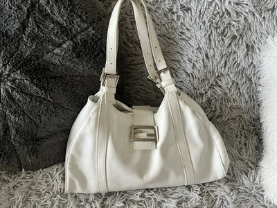 AUTHENTIC Fendi Sporty Bag - Zucchini - Baguette Shoulder Bag White Leather RARE