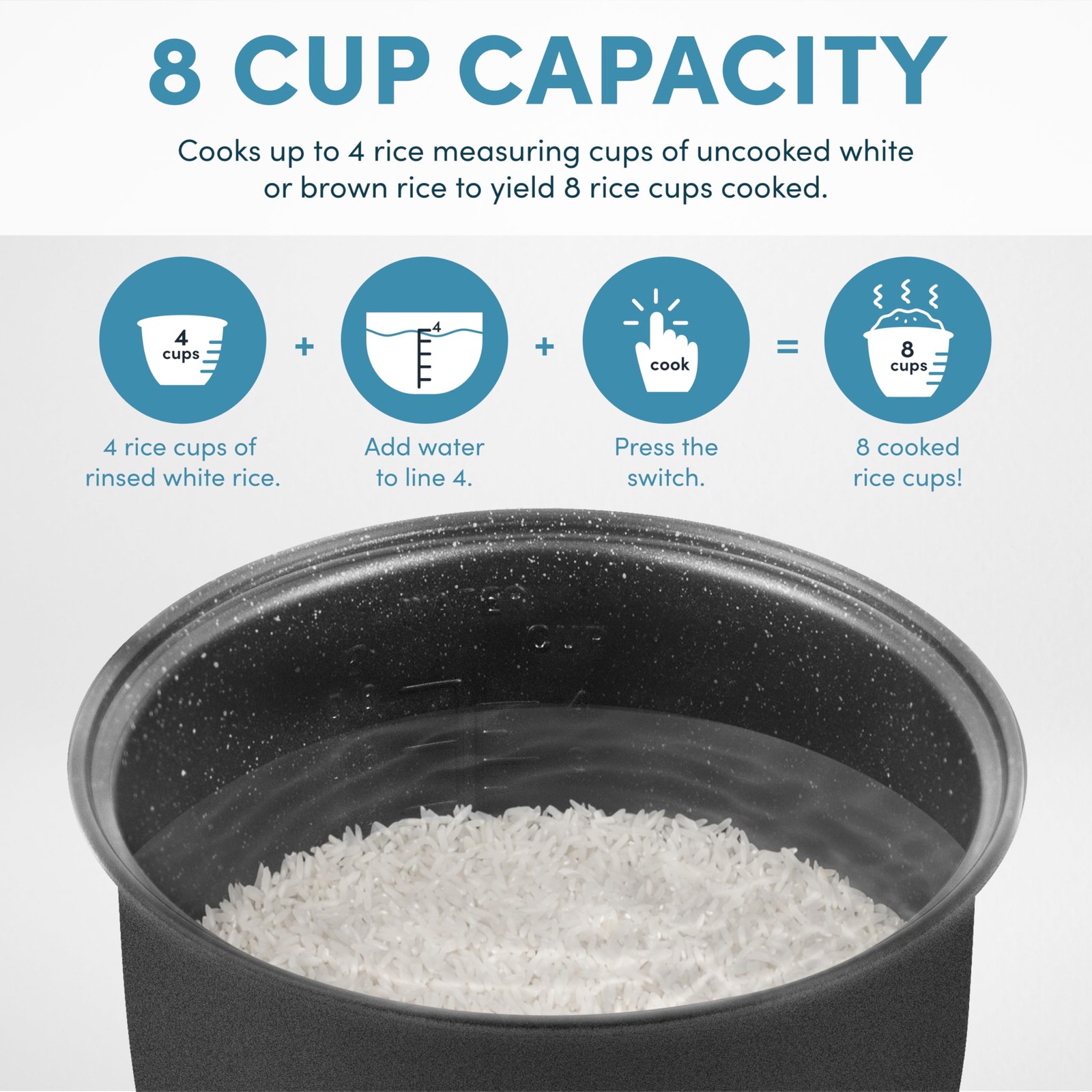 Rice Cooker 2 Qt, Brown White Rice, Oatmeal Maker, Keep Warm, Nonstick