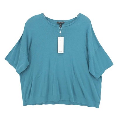 NWT EILEEN FISHER Round Neck Top River Blue Tencel Stretch Knit Size MEDIUM