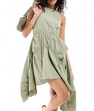 ASOS Design Green Sleeveless Tiered Ruffle Dress US 12 NWT Irregular Hem