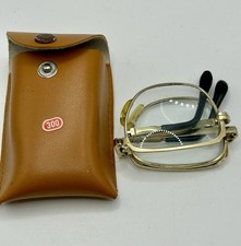 Vintage Folding Pocket Reading Glasses 3.00 Gold Tone Metal Frame With Case