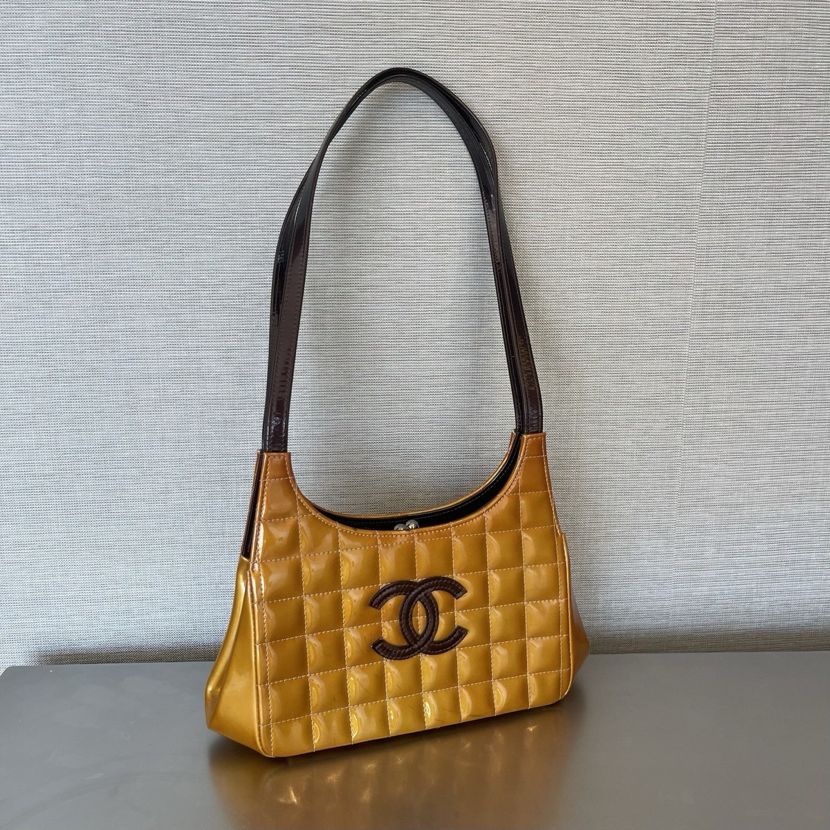 Chanel Patent Leather Chocolate Bar Kisslock Shoulder Bag | eBay