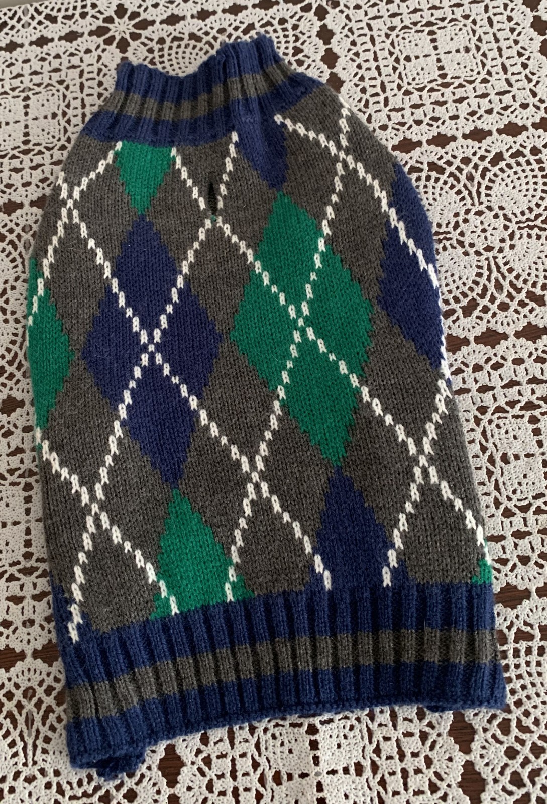 Vibrant Life Dog Sweater XS Extra Small Gray Blue Green Argyle Warm Winter Wear