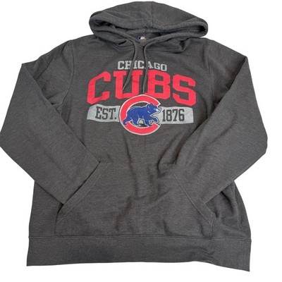 MLB Chicago Cubs Hoodie Mens Medium Charcoal Grey Pullover Fleece Est 1876 Logo