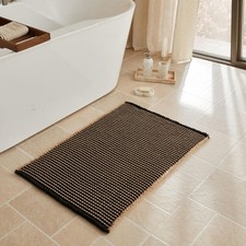 Waffle Bath Mat, Boho Bathroom Rugs Non Slip, 24x36 Black  Khaki