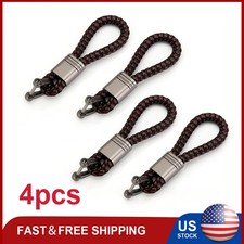 4Pcs Hand Brown Braided Leather Keychains Horseshoe D Ring Car Key Holders