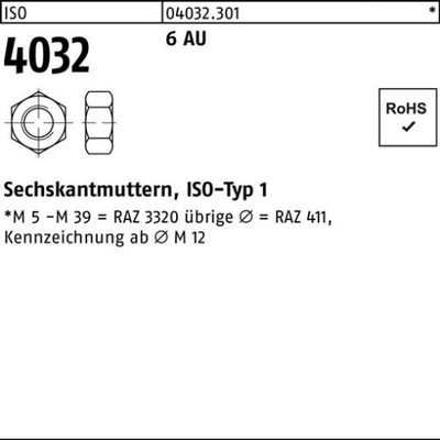 100er PACK(Stk) BUFAB 004032060009040000 Sechskantmutter ISO 4032 M 4 6 Automate